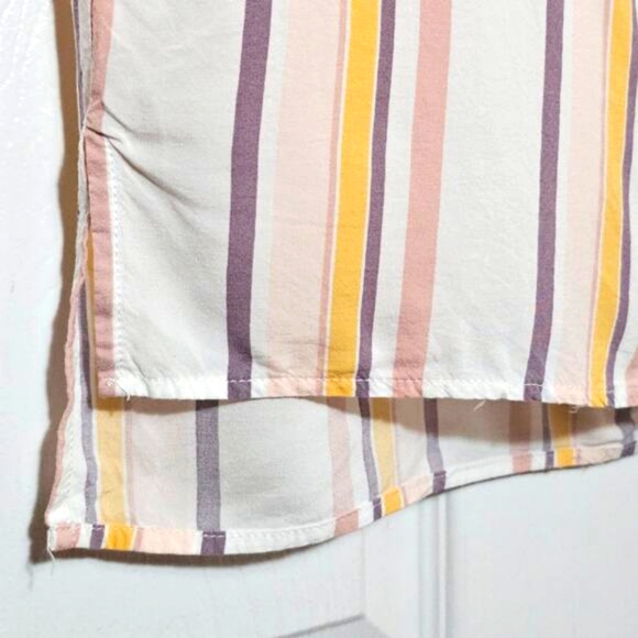 Paper‎ Crane Womens Medium Button Cropped Shirt Boxy Striped Pastel Retro Flowy - Picture 6 of 8